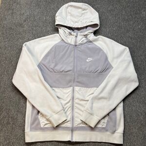 Nike Mens Colorblock Full Zip Fleece Hoodie Grey White CZ4891-059 Size L